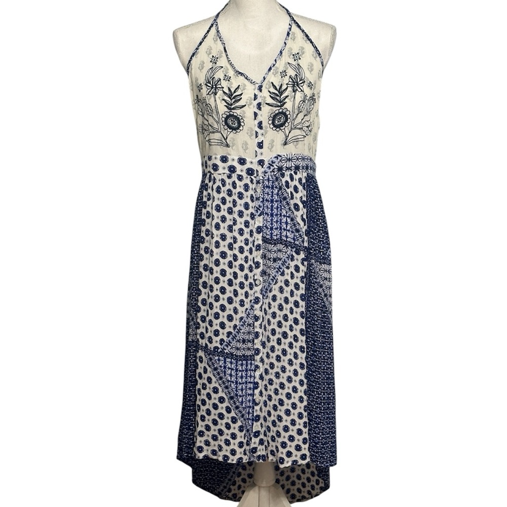 Patrons of Peace Blue Floral Gauze Maxi Sleeveless Dress NWT